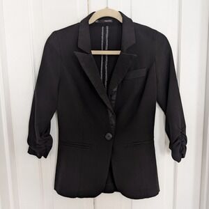 Maurice's One Button Blazer SMALL Career Office Business Ruched  Sleeves Black